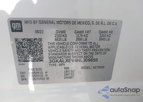 2022 GMC Terrain Awd Denali z USA, uszkodzony, nr VIN 3GKALXEV4NL309655